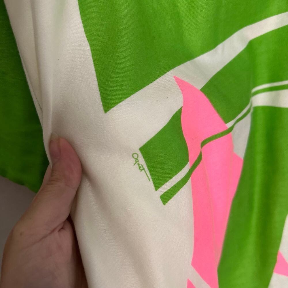 Vintage Catherine Ogust for Penthouse Gallery Mini Shirt Dress Green Pink - Picture 5 of 10